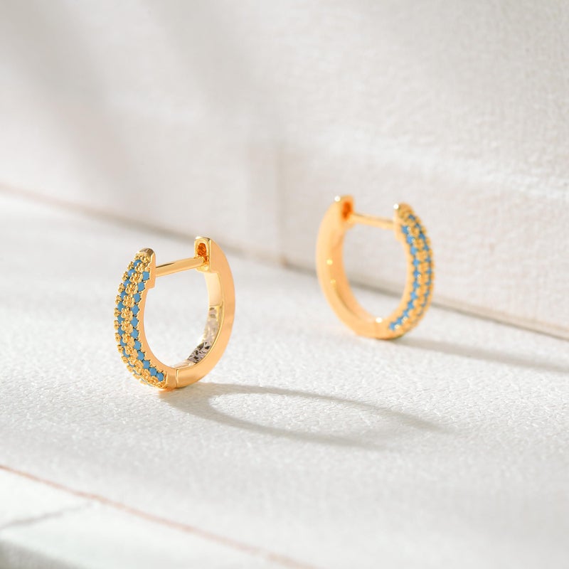 FETTERO Gold Huggie Hoop Earrings for Women Gold Plated Dainty Hypoallergenic Earrings Colorful Stone CZ Earrings Jewelry - Image 4